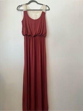 Vanilla Bay Brick Red Maxi Dress with Crochet Straps